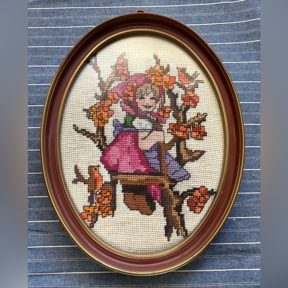 Other - Hummel Counted Cross Stitch Girl in Tree Swing Framed Oval Frame